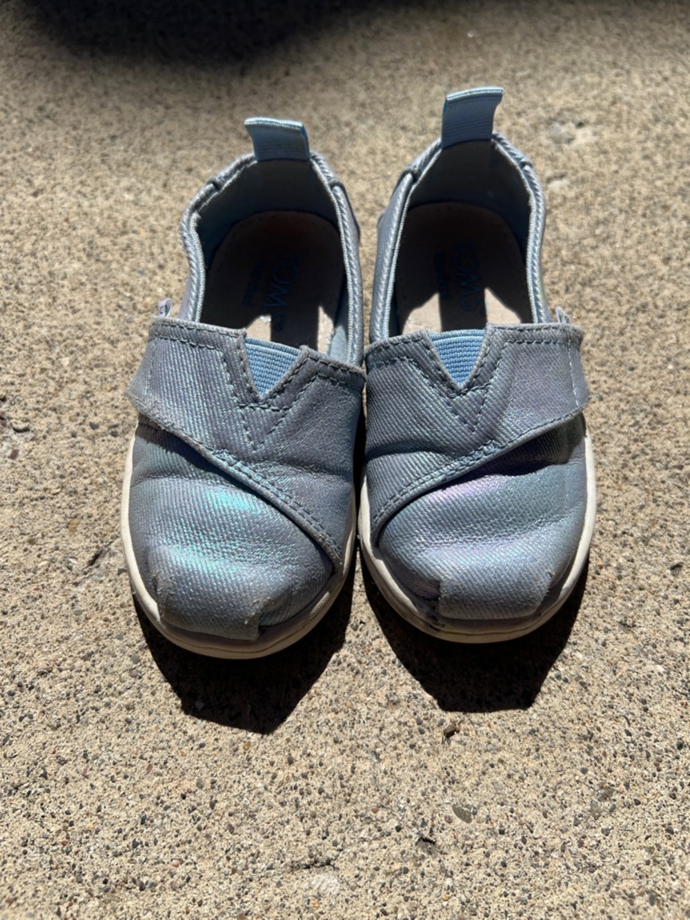 Toms Kids Slip-On Sneakers in Light Blue with Iridescent Sheen